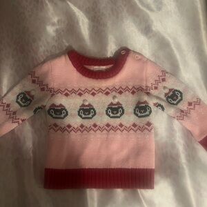 Holiday time girls sweater size 12 months penguin pink red Christmas winter